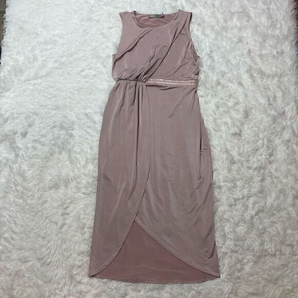Asos Dress Satin Stretch Champagne Pink Size 4 Small Maxi Sleeveless Beaded - Picture 2 of 15